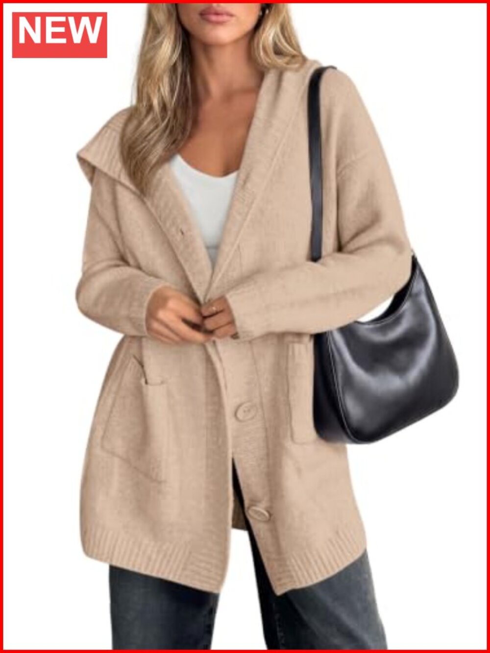 Women Chunky Knit Hooded Cardigan Sweater Oversized Button Up